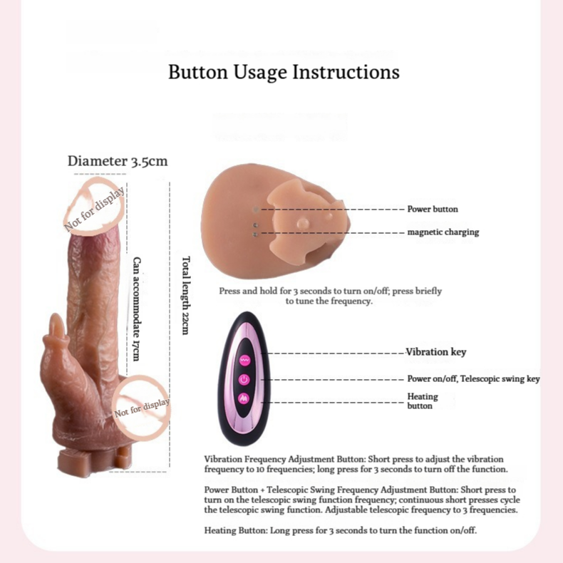 BlissEntry remote control dildo button functions and magnetic charging guide