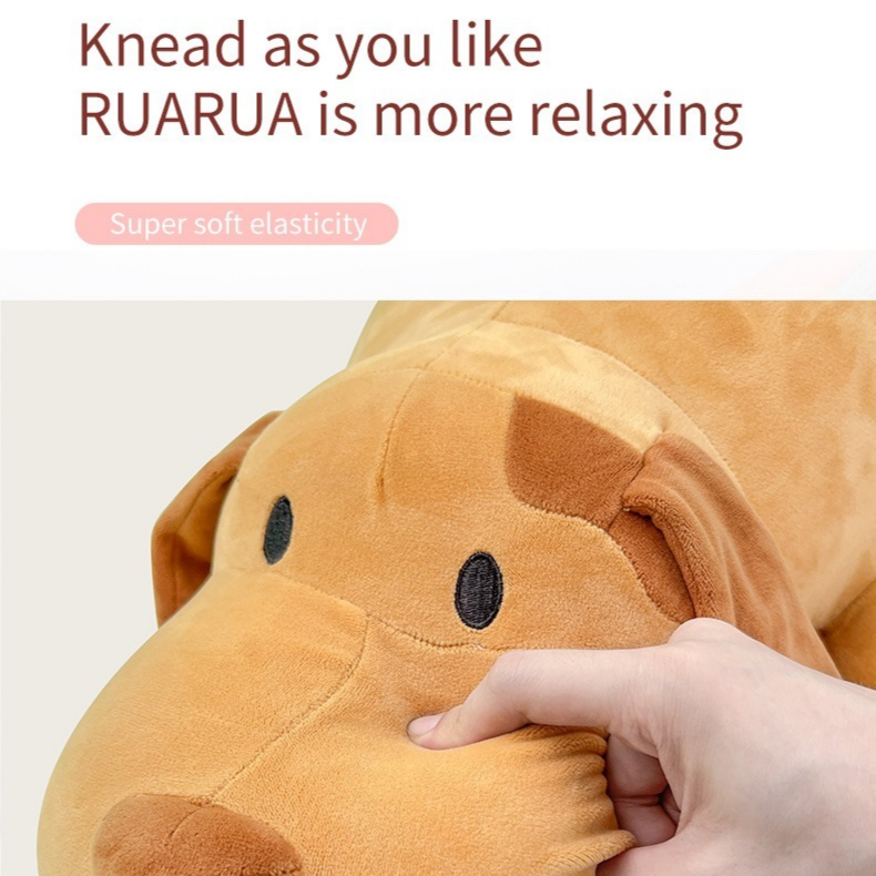Hand squeezing the soft plush pillow fabric
