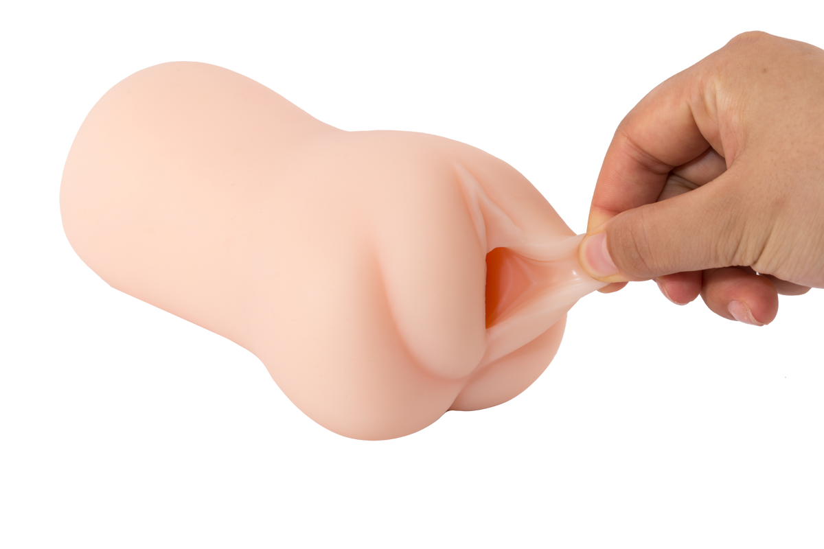 Flexible opening demonstration of the soft pocket pussy male masturbator