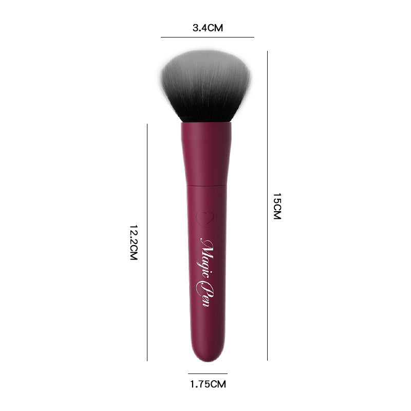 Burgundy makeup brush vibrator size chart showing overall length and compact width