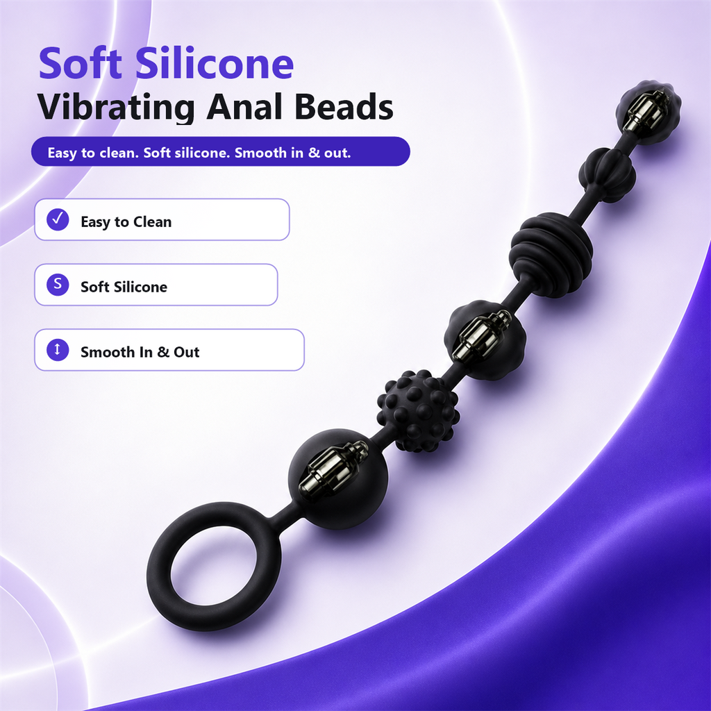 10-Mode Vibrating Anal Beads, Soft silicone design for smooth in & out experience, easy to clean with multiple vibrating modes.