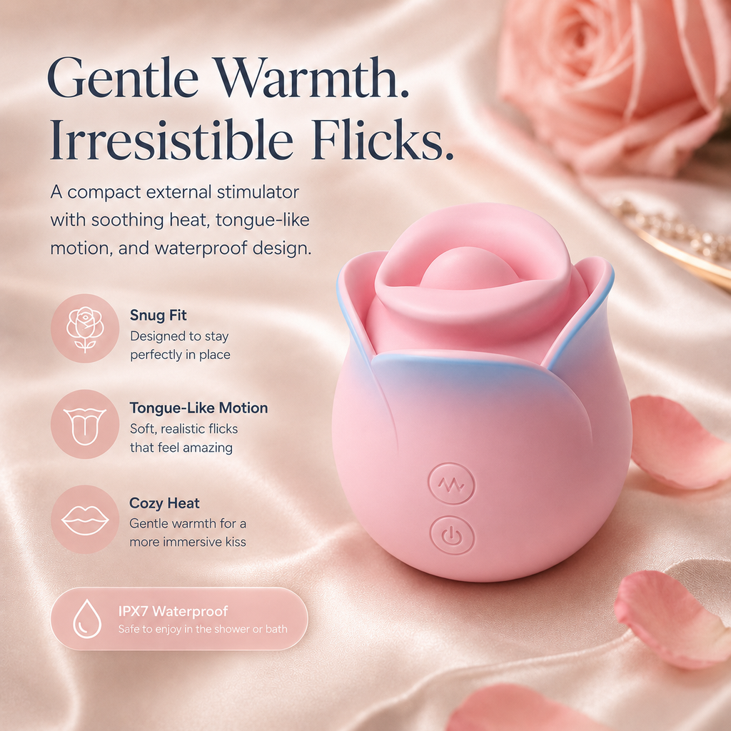 Pink Blue Rose Heated Tongue Clit Vibrator - External Use