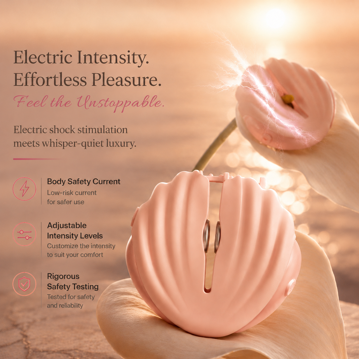 Pink Shell Nipple Clamps with electric pulse feature display