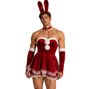Men's Christmas Bunny Costume Dress with Velvet & Lace