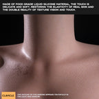 Close-up of the realistic silicone clavicle and upper chest skin texture.