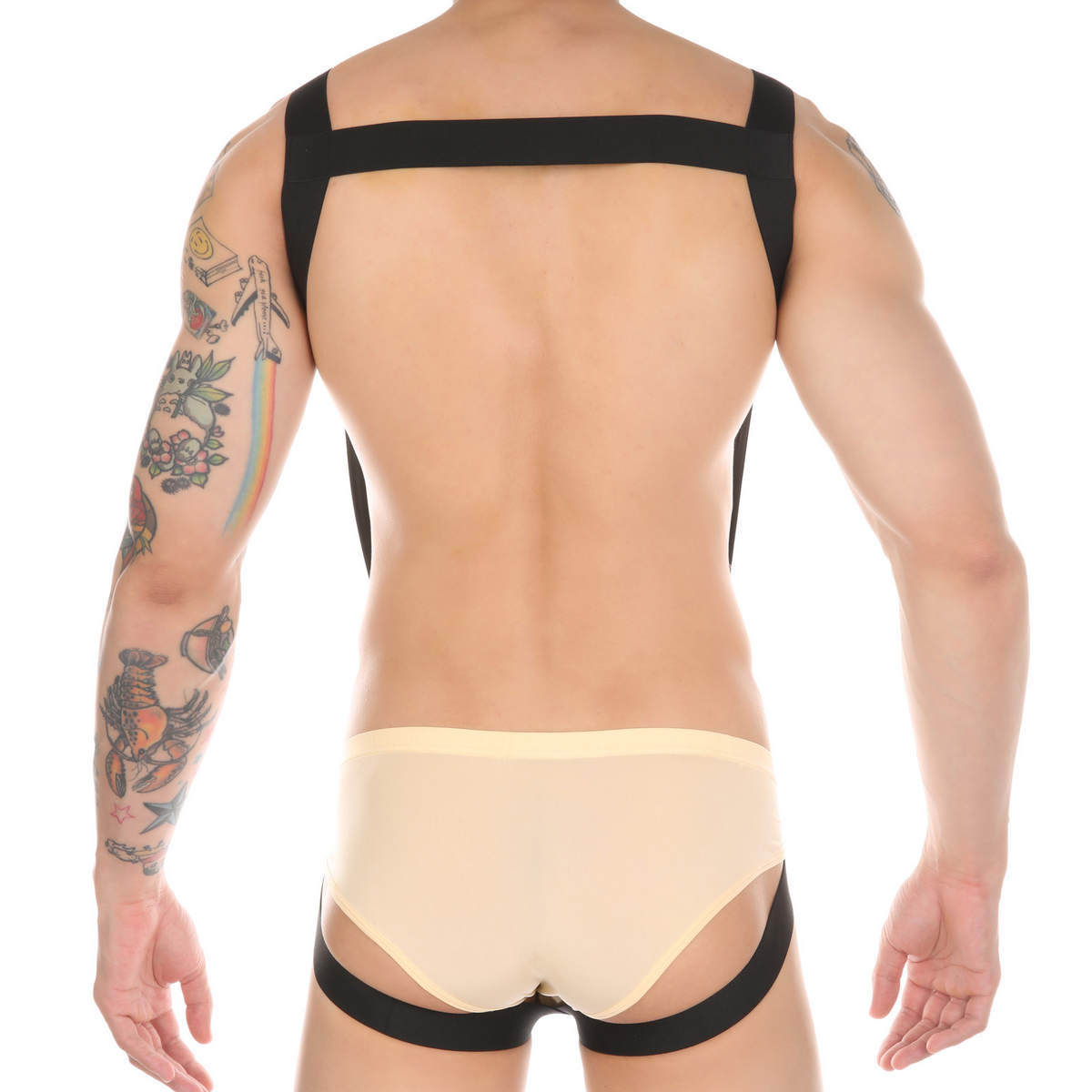 Men's cross strap body harness in black back – actual product photo