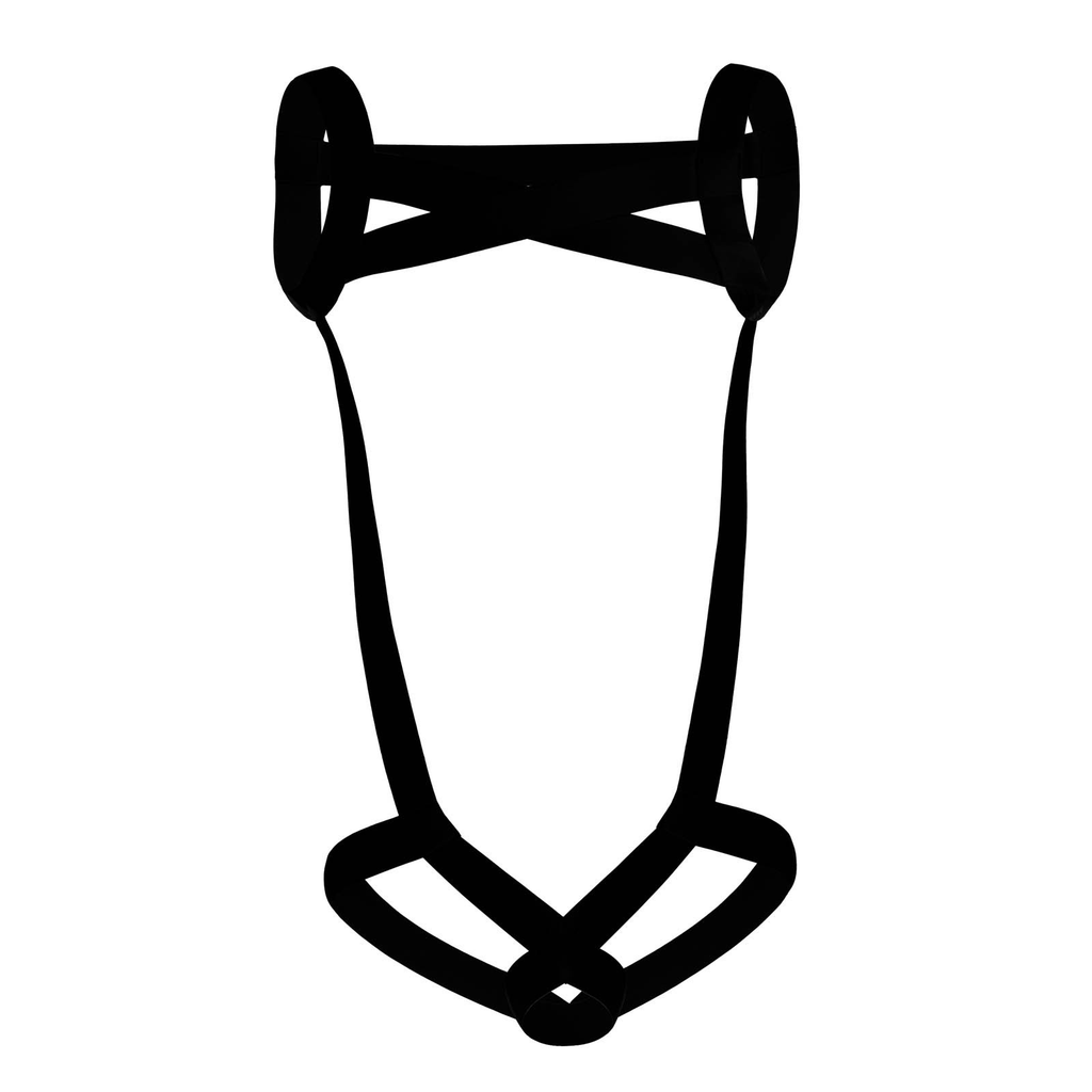 Men's cross strap body harness in black flat – actual product photo