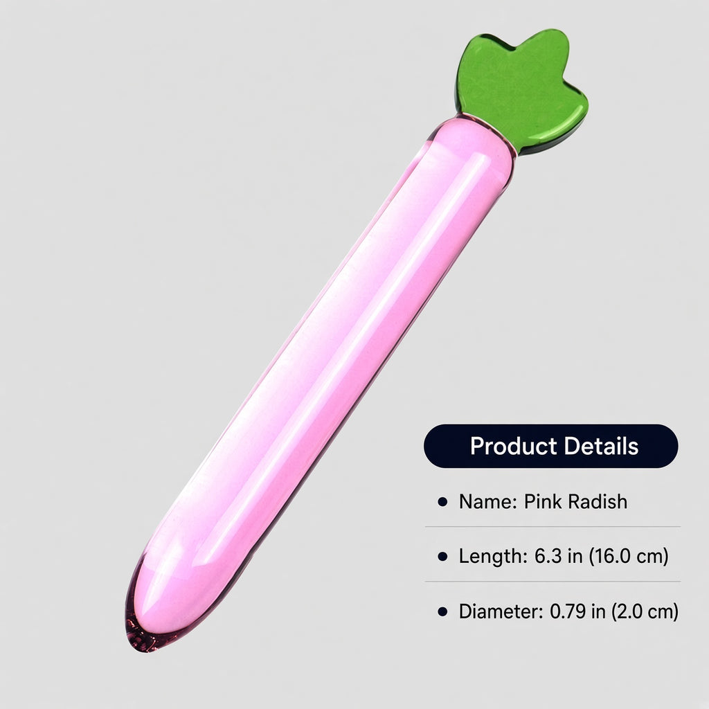Pink radish borosilicate glass dildo size details - Small