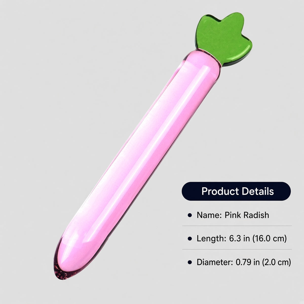 Pink radish borosilicate glass dildo size details - Small