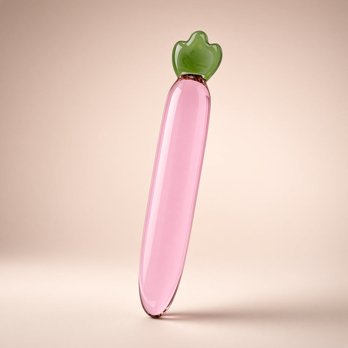Pink radish borosilicate glass dildo studio display