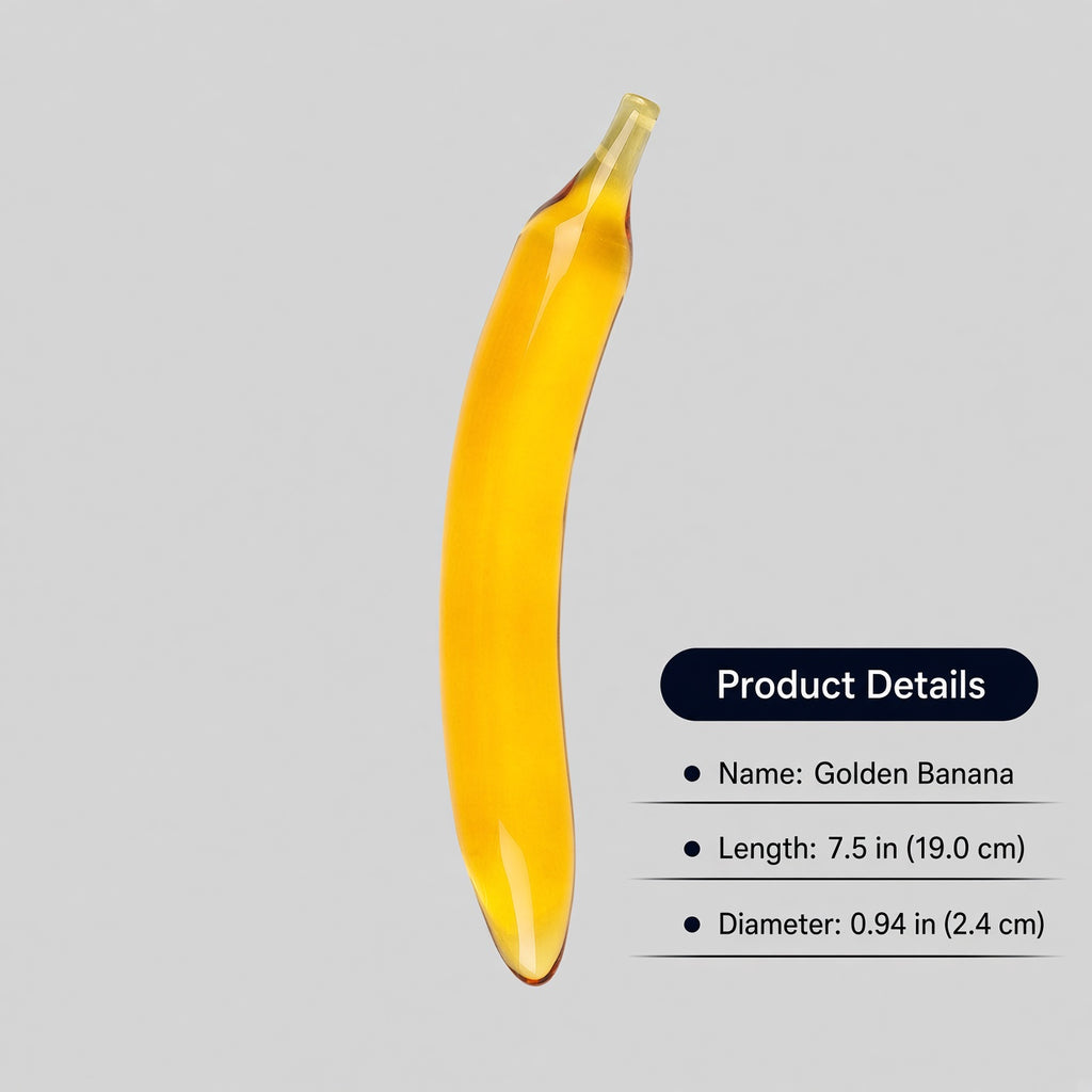 Golden banana borosilicate glass dildo size details - Medium