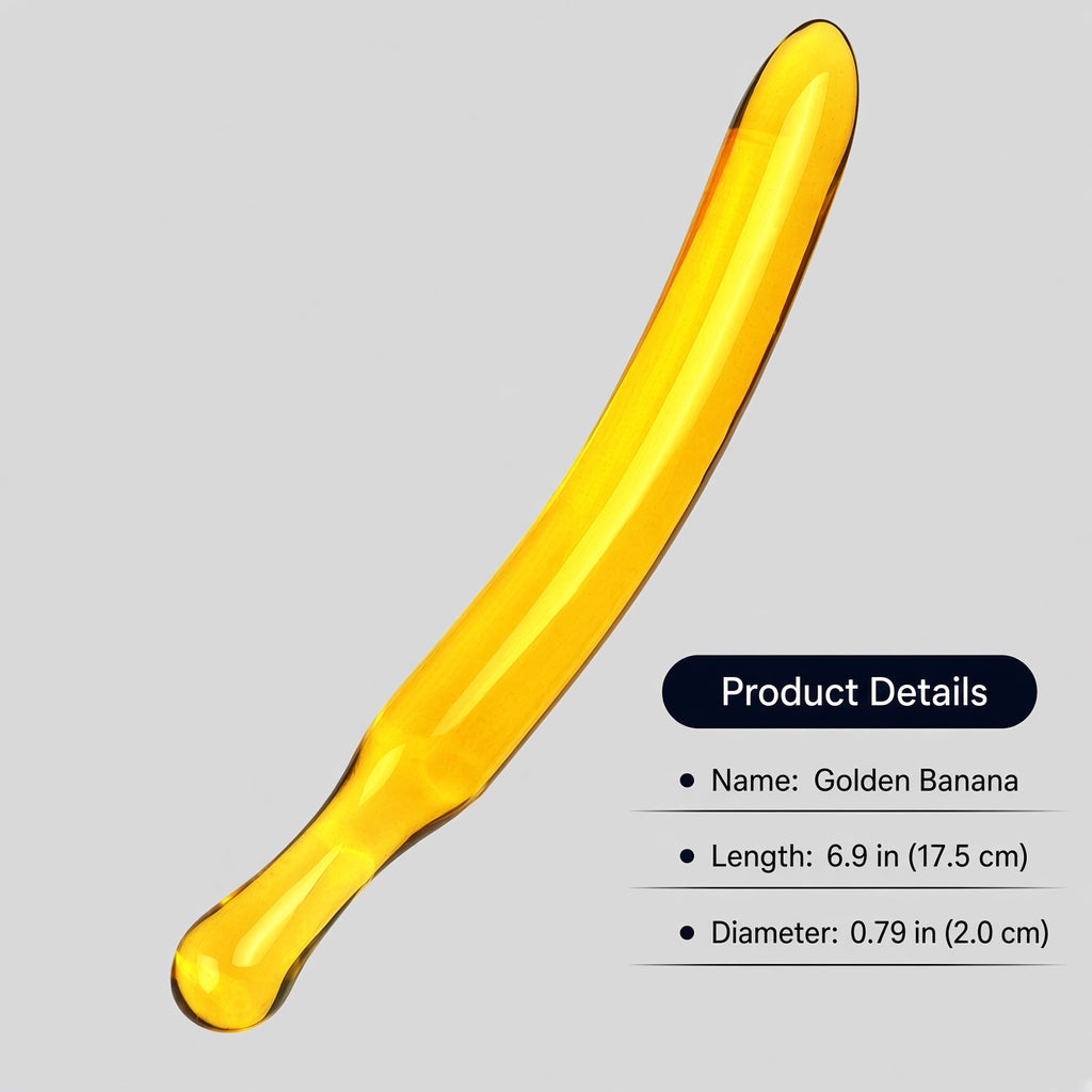 Golden banana borosilicate glass dildo size details - Small