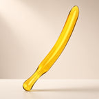 Golden banana borosilicate glass dildo curved studio display