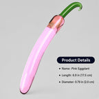 Pink eggplant borosilicate glass dildo size details - Small