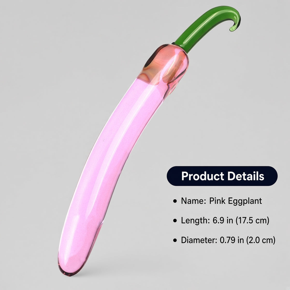 Pink eggplant borosilicate glass dildo size details - Small