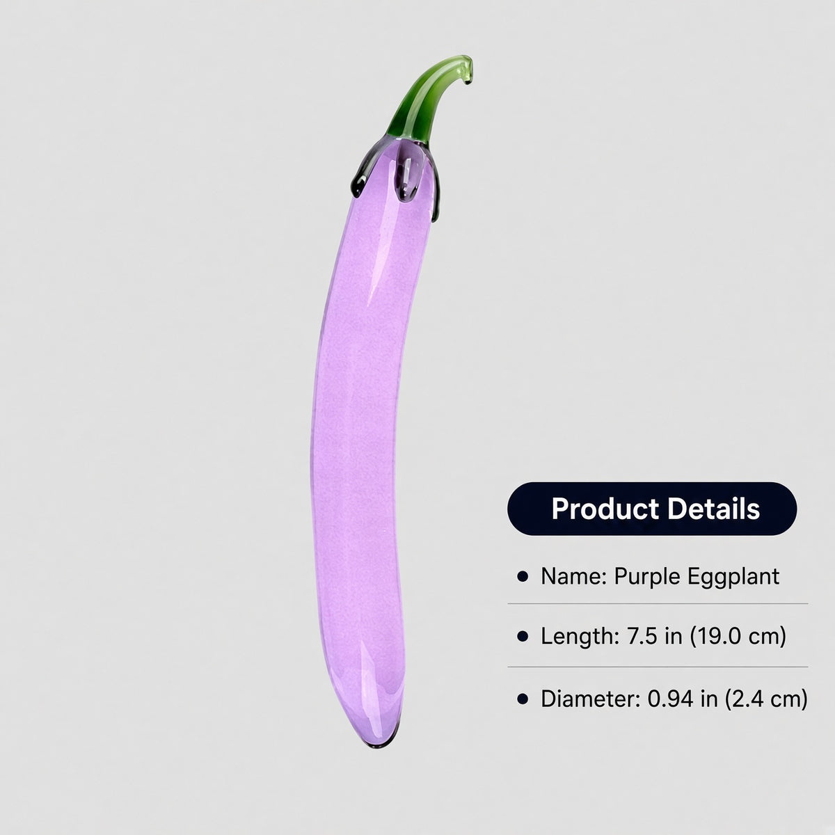 Purple eggplant borosilicate glass dildo size details - Medium