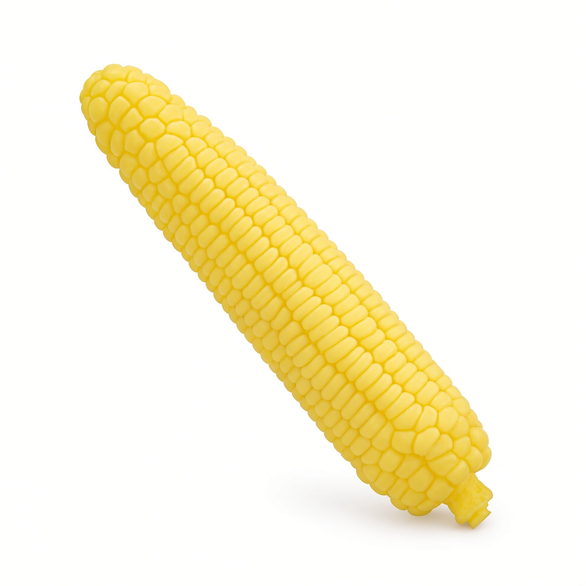 Yellow corn-texture silicone dildo on a clean white background