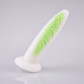 Cabbage-texture silicone dildo with wide suction cup base on a clean light background