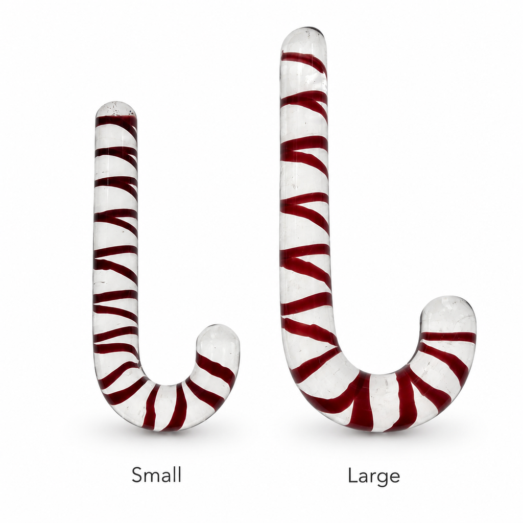 Small and large J-curve clear glass product size comparison
