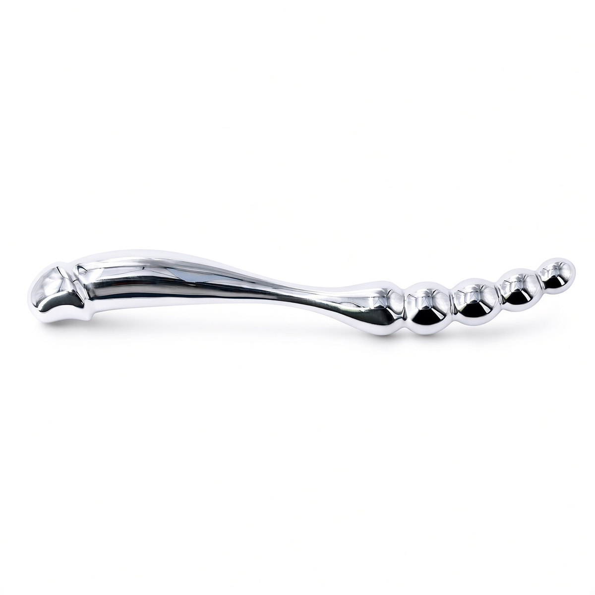Stainless steel beaded dildo on a clean white background