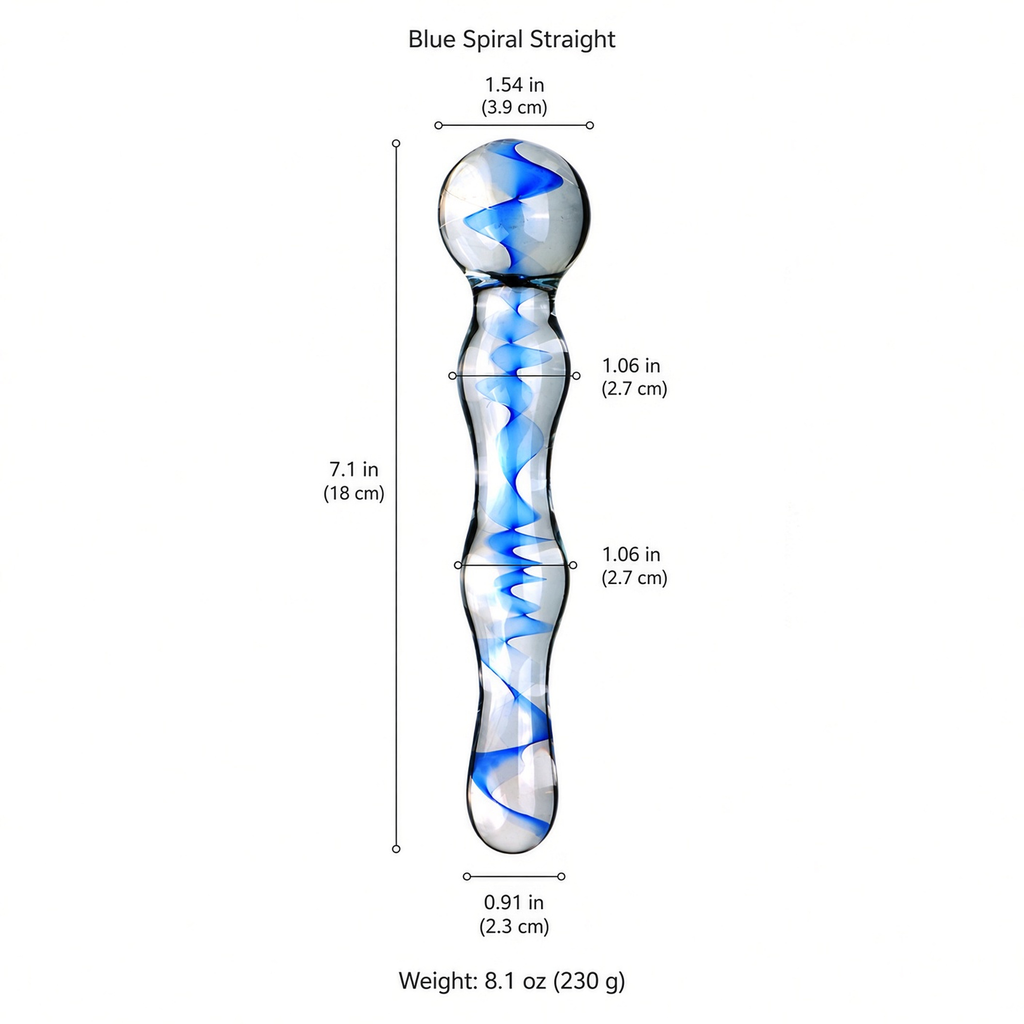 Blue spiral straight glass dildo dimensions and weight
