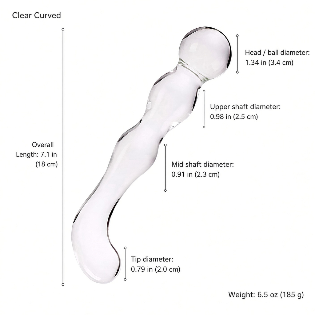 Clear curved glass dildo dimensions and weight