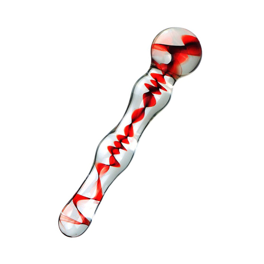 Red spiral straight contoured glass dildo