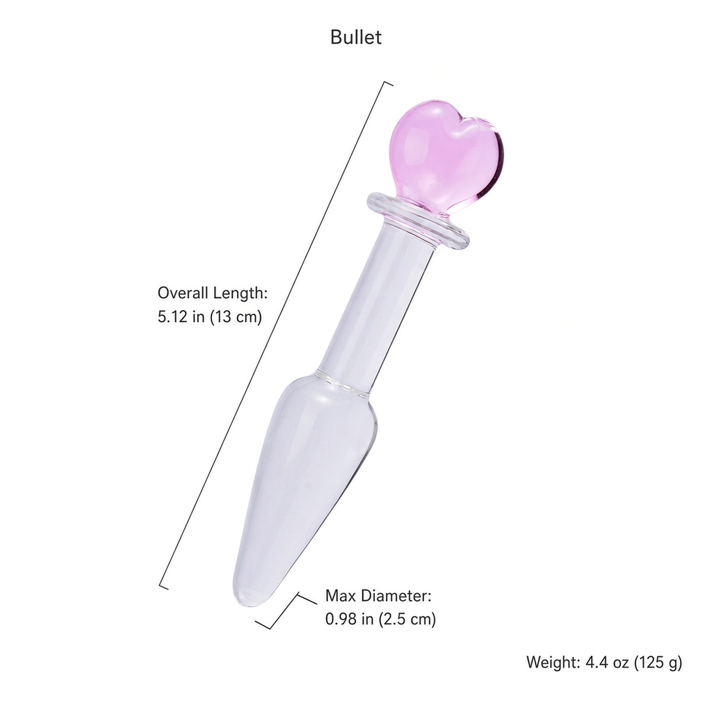 Bullet heart-handle glass dildo dimensions and weight