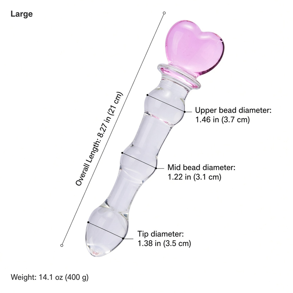 Large heart-handle glass dildo dimensions and weight