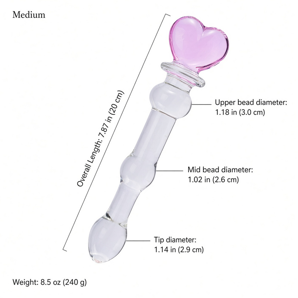 Medium heart-handle glass dildo dimensions and weight