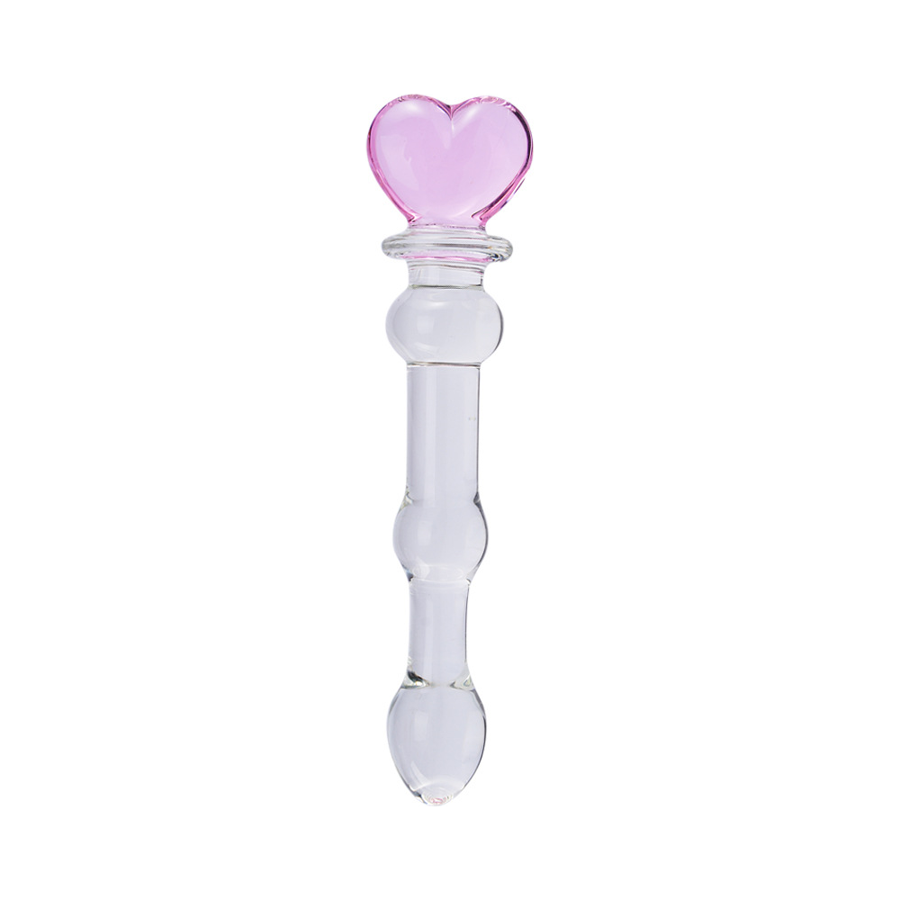 Medium heart-handle glass dildo