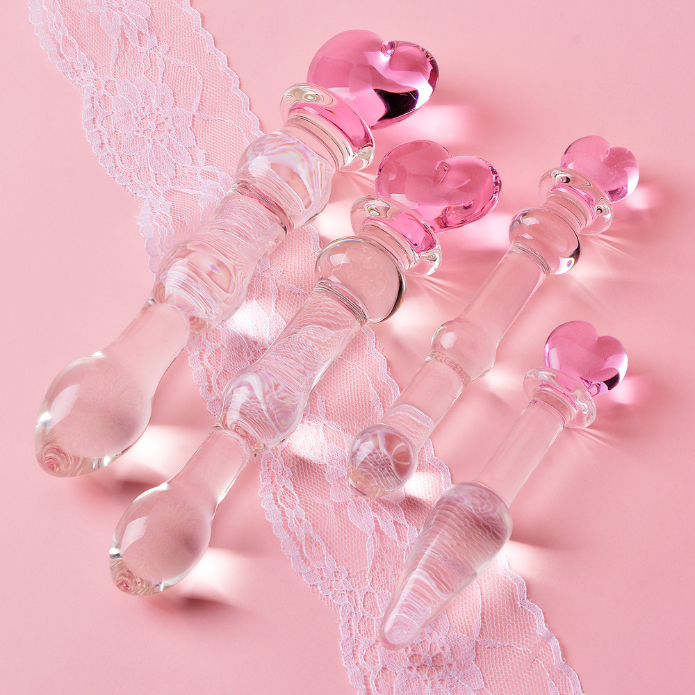 Heart-handle glass dildo lifestyle display