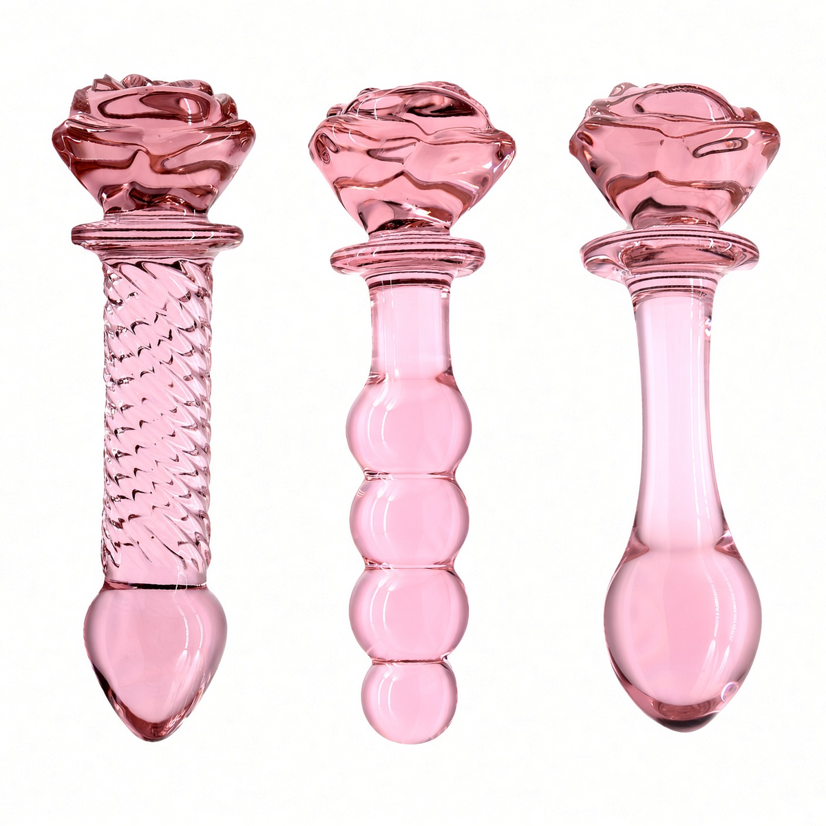 Rose-handle glass dildo style comparison