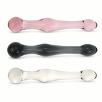 Clear pink and black double-ended glass dildo comparison