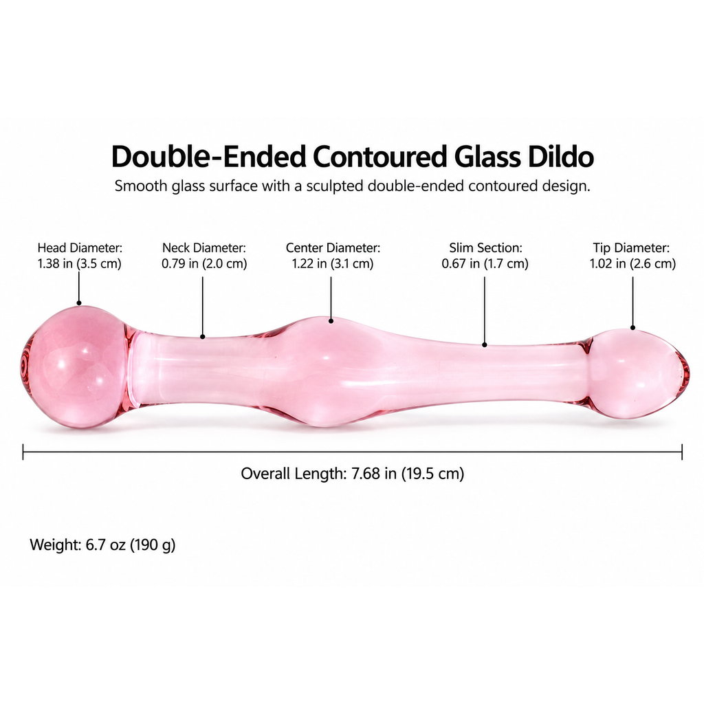 Double-ended contoured glass dildo dimensions and weight