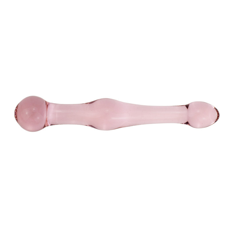 Pink double-ended glass dildo with rounded ends
