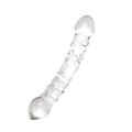 Clear curved double-ended textured glass dildo