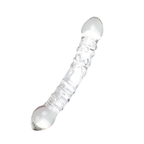 Clear curved double-ended textured glass dildo