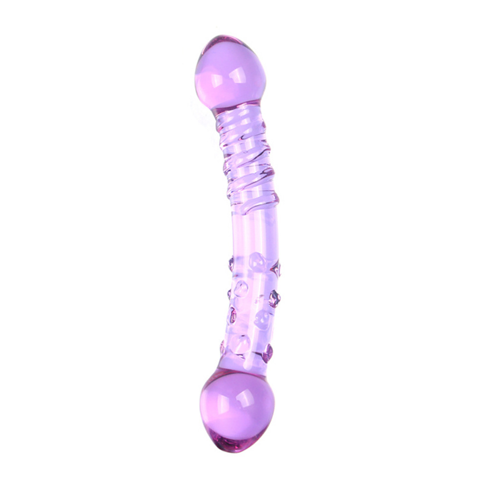 Purple curved textured glass dildo alternate angle