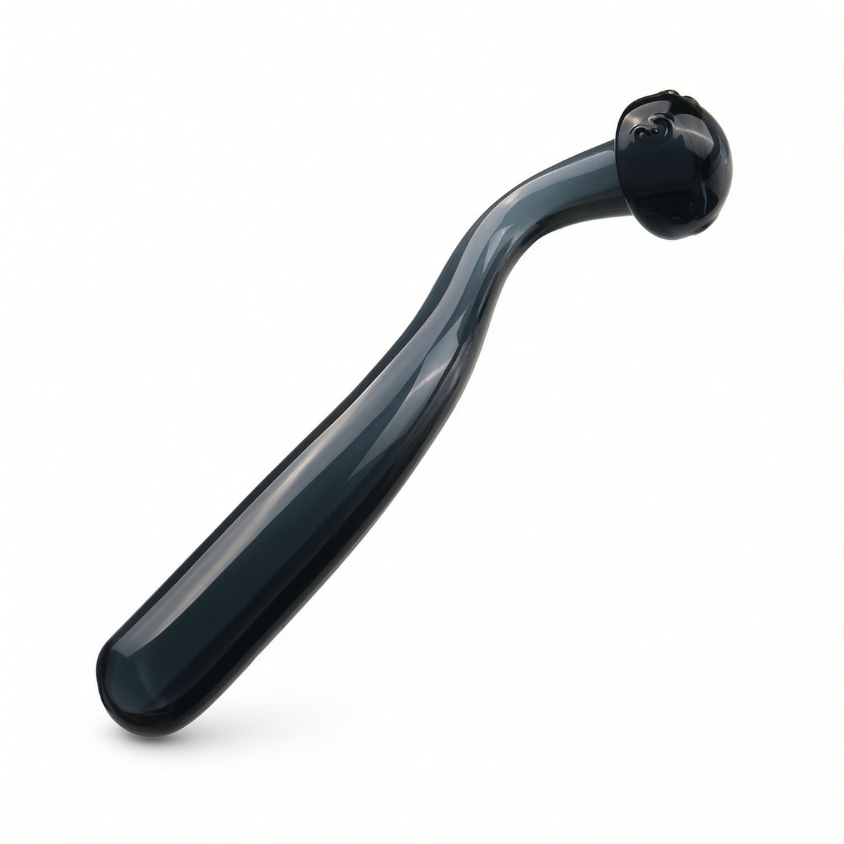 Black curved glass dildo with rounded pressure head