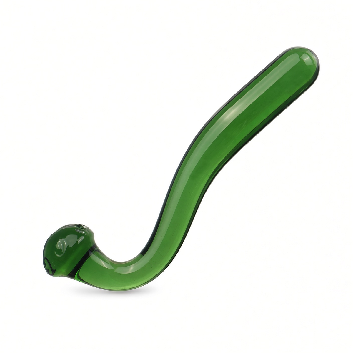 Green curved glass dildo with rounded pressure head