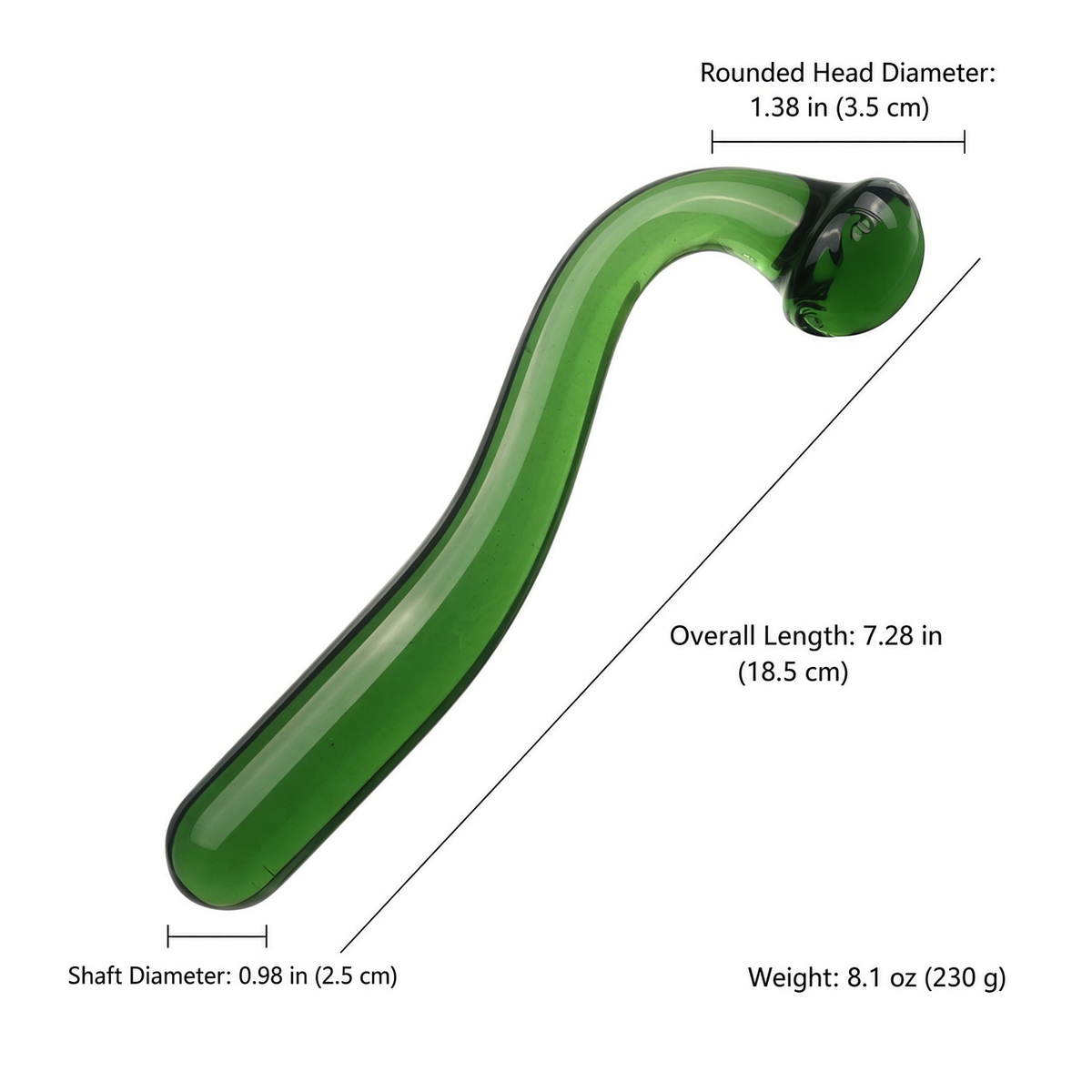 Green curved glass dildo dimensions and weight