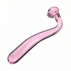 Pink curved glass dildo with rounded pressure head