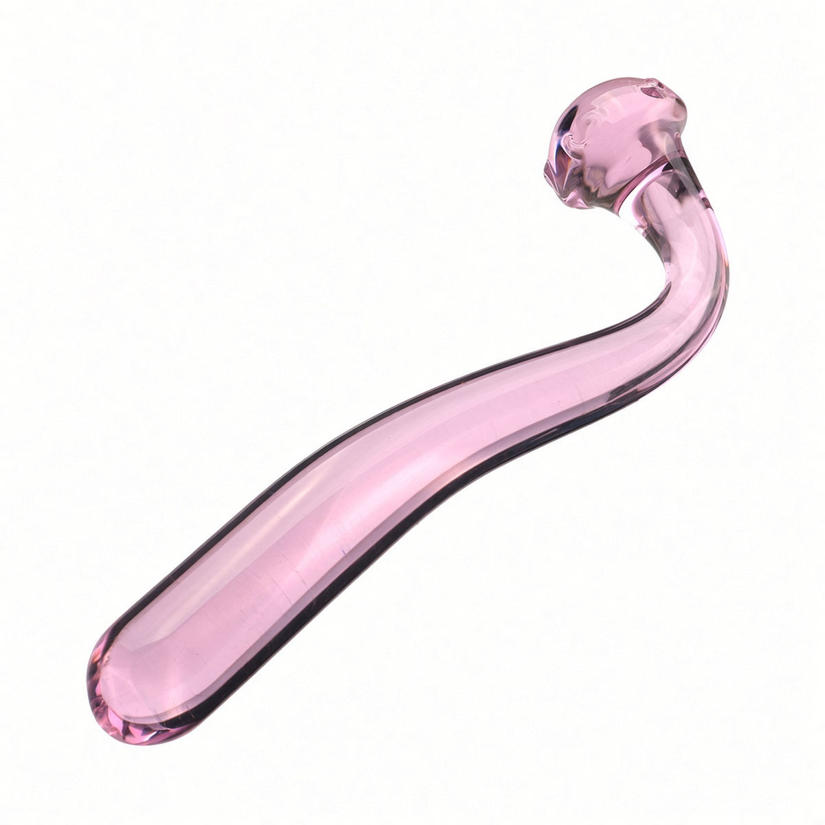 Pink curved glass dildo with rounded pressure head
