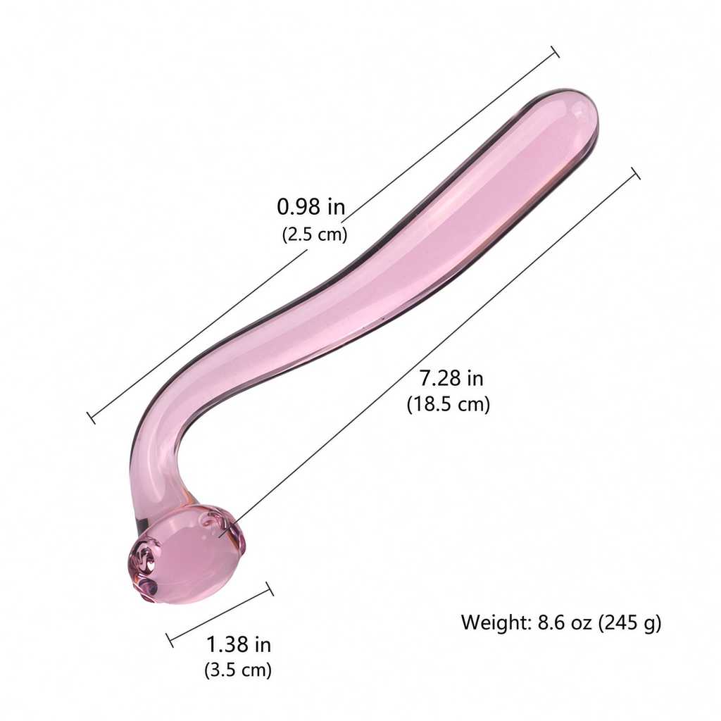 Pink curved glass dildo dimensions and weight