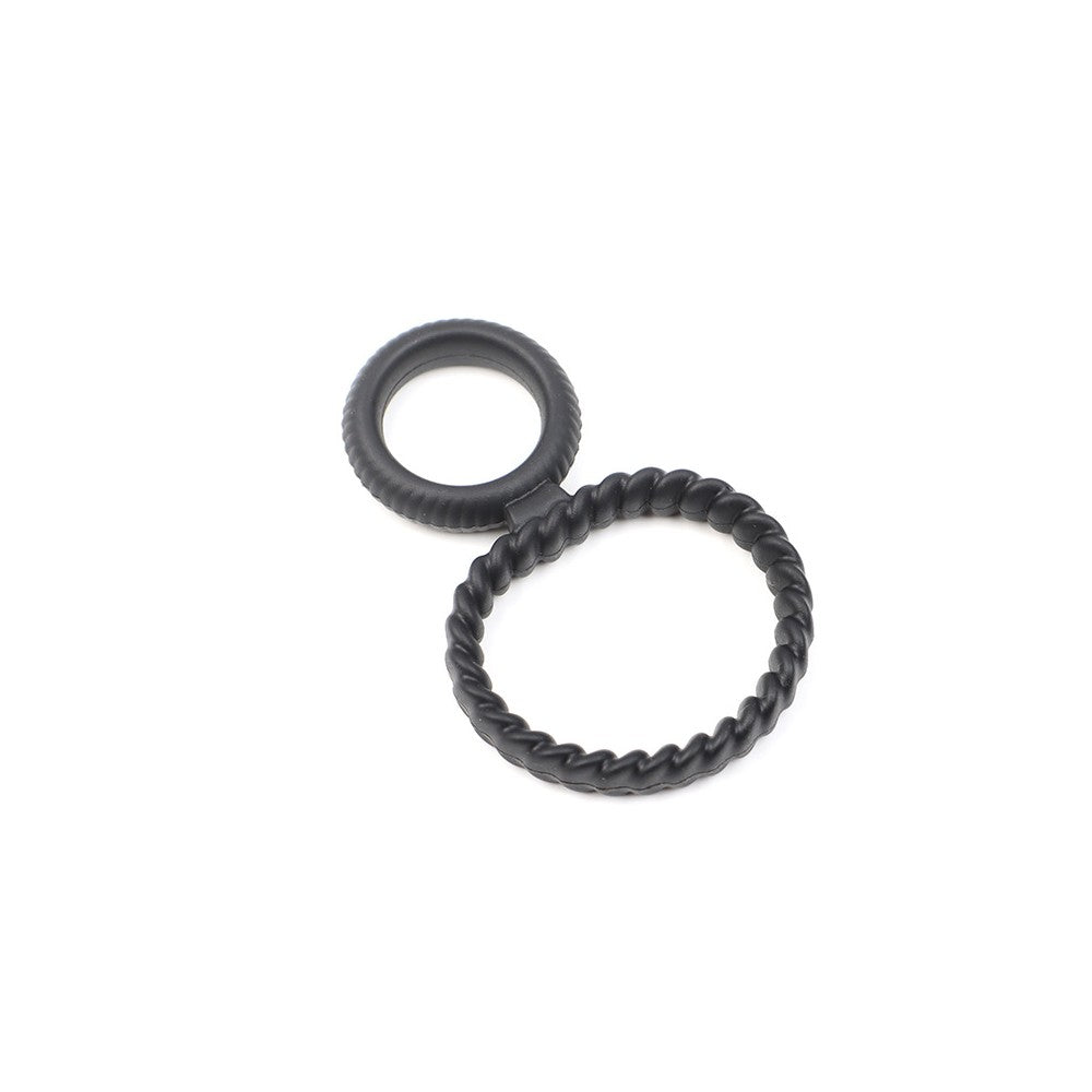 Black spiral textured dual-loop silicone cock ring