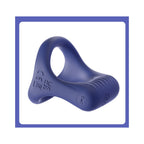 Side detail of blue Y-shaped textured vibrating ring