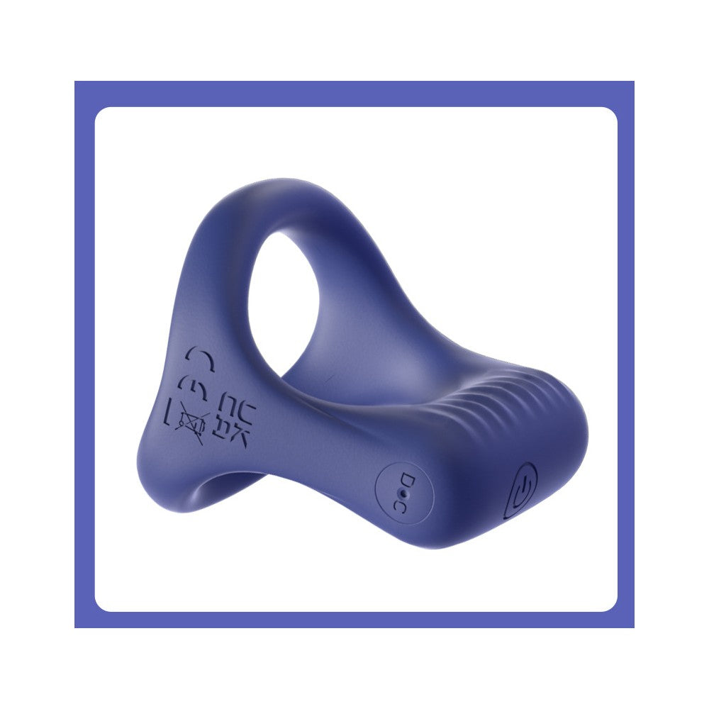 Side detail of blue Y-shaped textured vibrating ring