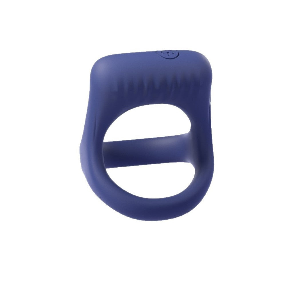 Blue Y-shaped silicone vibrating cock ring with integrated button
