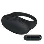 Black silicone vibrating ring, side view with bullet accessory